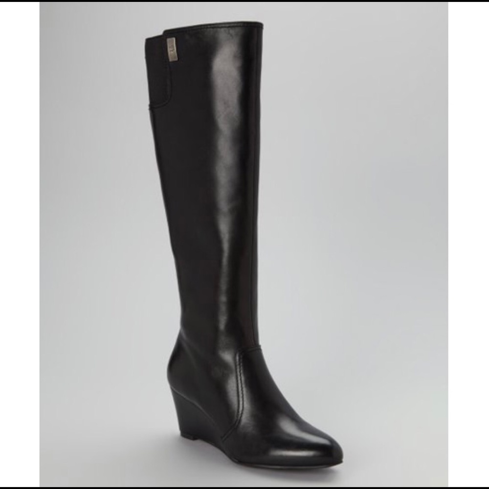 Anne Klein black leather knee high boots